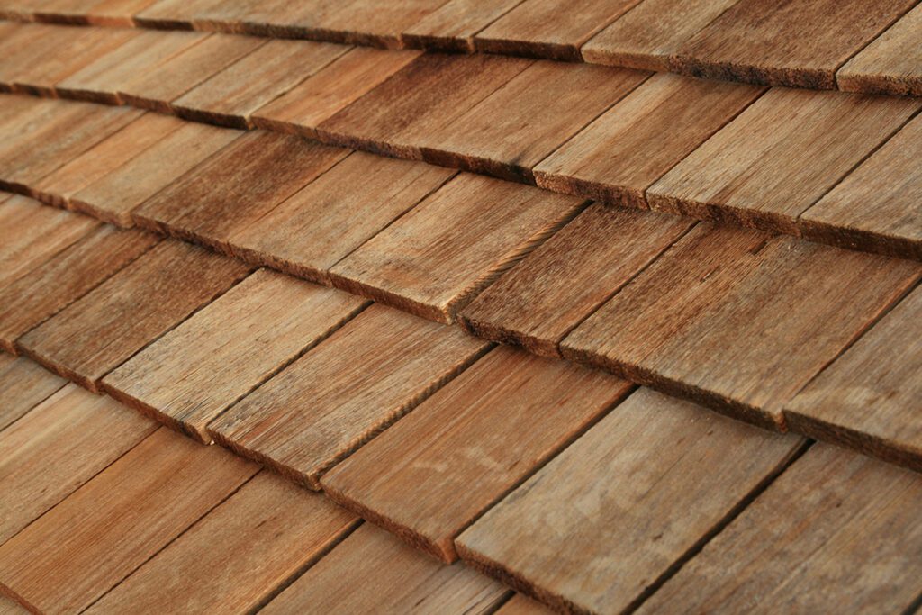 Wooden shingles on the roof of suburban home in southeastern pa
