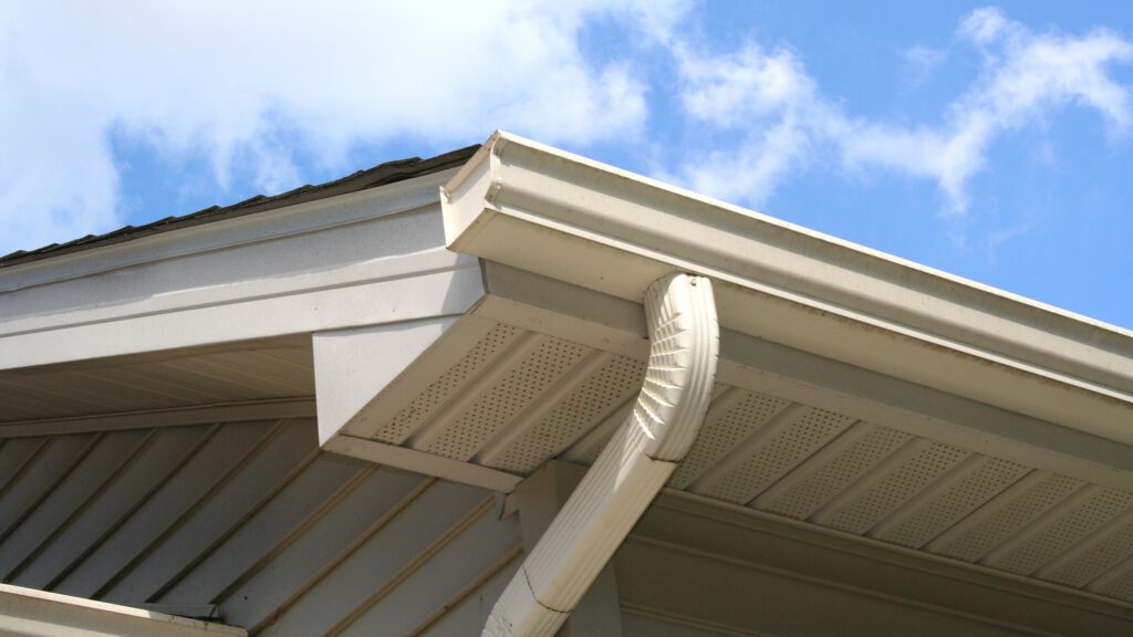 Gutter and downspout on a single-family home in Doylestown, PA.