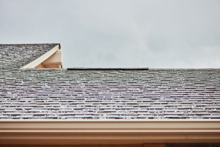 Roof with large hailstones after hailstorm in bucks county pa