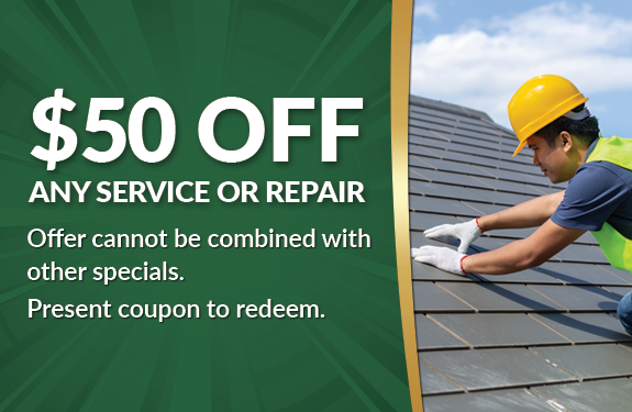 Coupon for $50 off any repair service for roofing contractor customers in and around bucks county pa