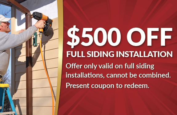 Coupon for $500 off any full siding installation service for roofing and siding contractor customers in and around bucks county pa